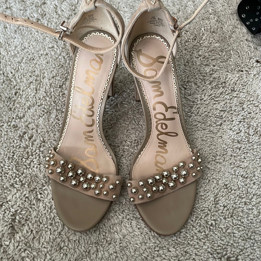 Same Edelman open toed heel with silver beaded embellishments